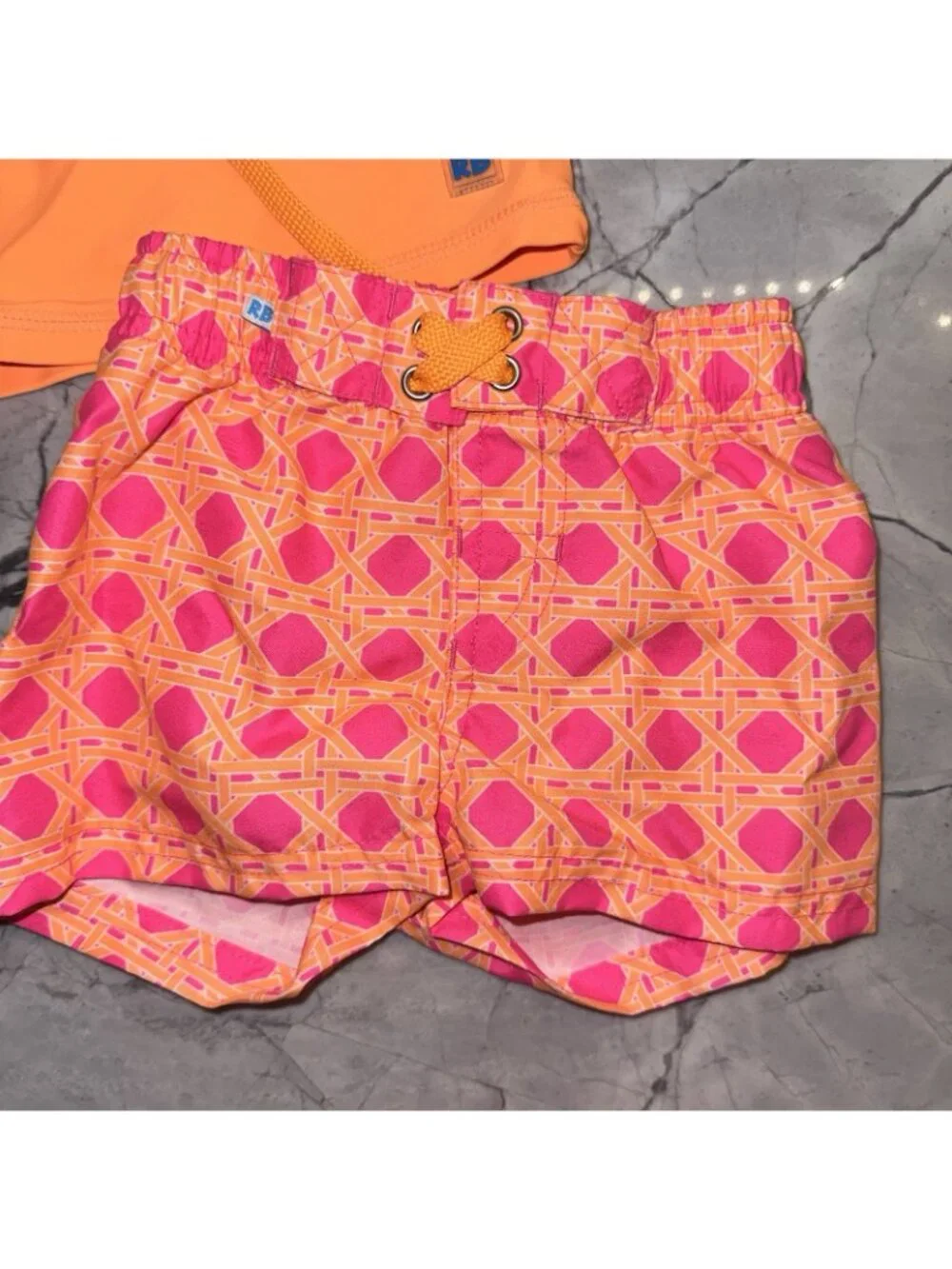 Rugged Butts Baby Boys 0-3 Months Pink Orange Swim Suit Set Trunks Rash Guard